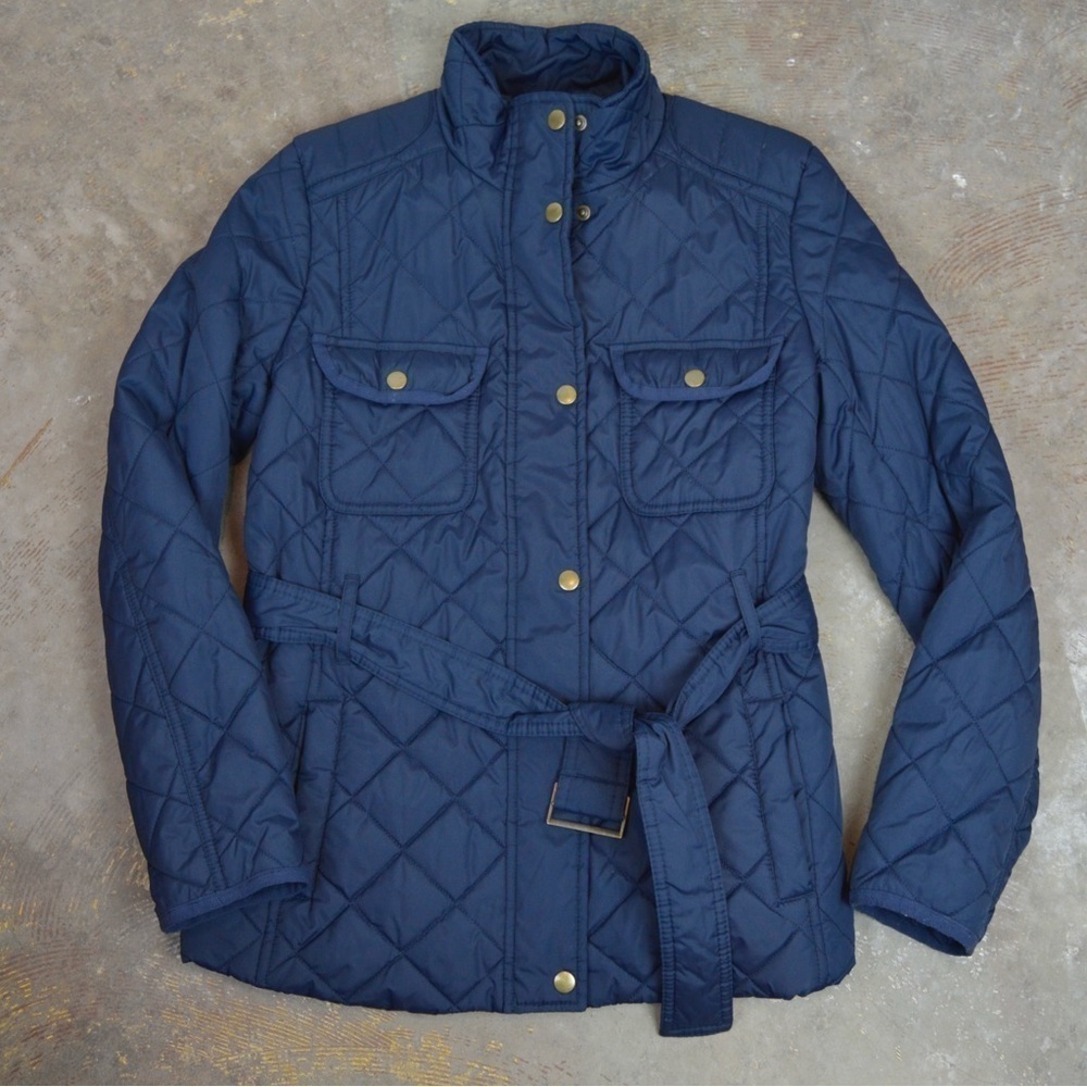 Retro GAP‎ Diamond Quilted Belted Fitted Snap Front Jacket, Navy - Small